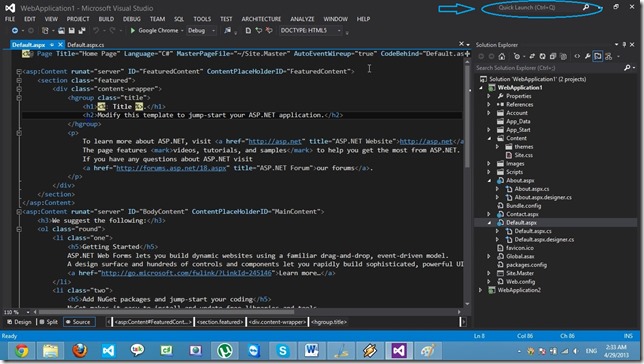 Visual Studio 2012-QuickLaunch